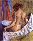 Edgar Degas Famous Paintings - After the Bath, woman with a Towel